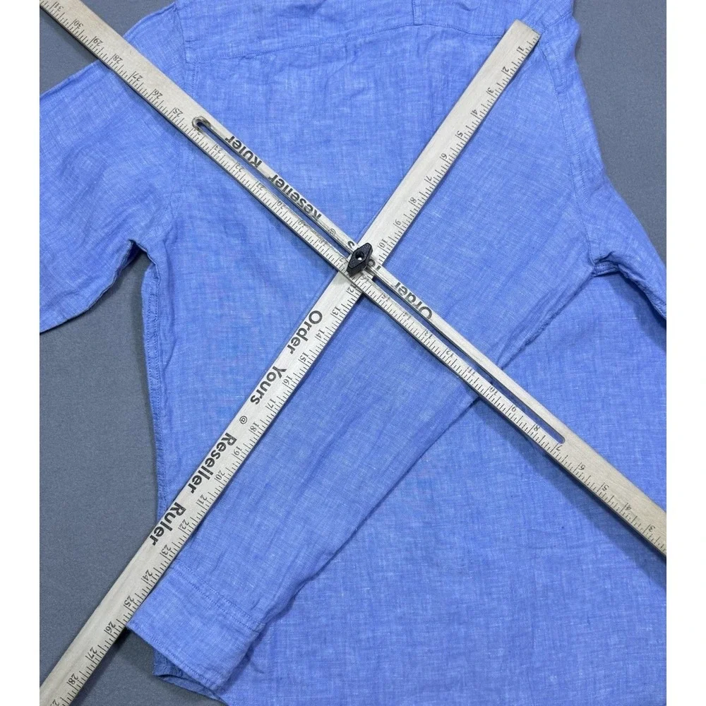 Banana Republic Shirt Mens M Camden Fit 100% Linen Baby Blue Dadcore Normcore